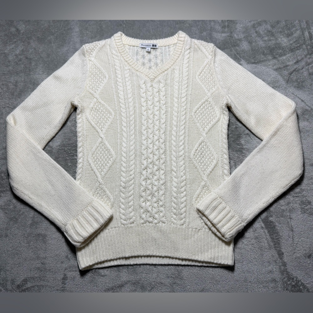 JW Anderson X Uniqlo Cable Knit Sweater Women’s XS Ivory Wool Blend Fisherman